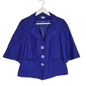 Semantiks Blazer Women 8 Blue  Linen Blend Wide Sleeve Jacket Crop Feminine